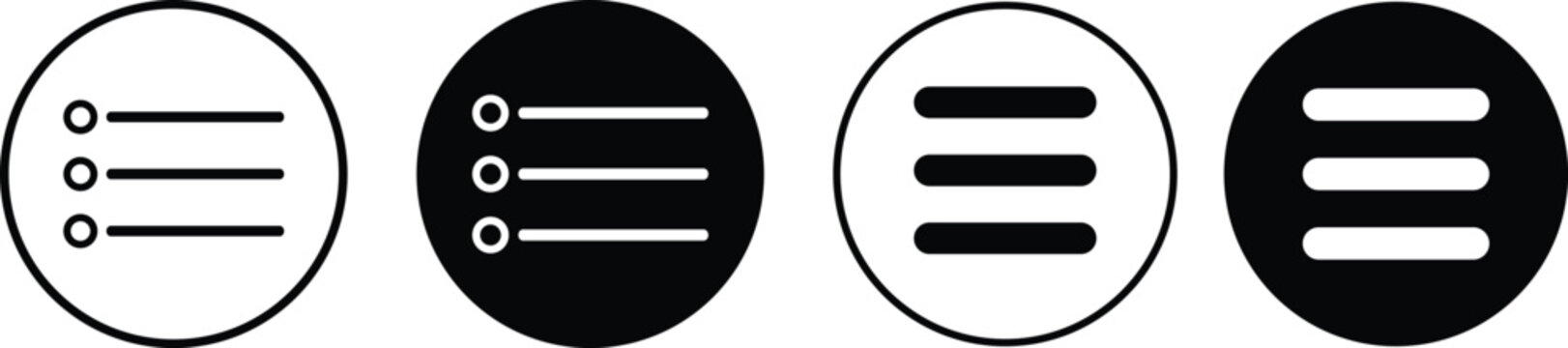 menu icon set. Website navigation symbol. Hamburger web. List menu sign.  App burger icons. three horizontal bars. Squares dots and ellipsis
