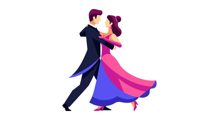 Couple dancing tango together, romantic illustration of man and woman in elegant attire performing a dramatic dance move
