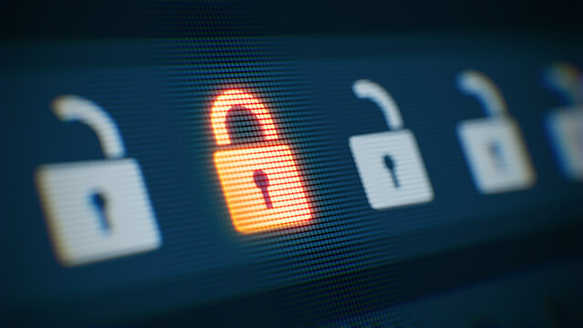 Open and closed padlocks - Cyber Security, Data Protection concept - 3d illustration