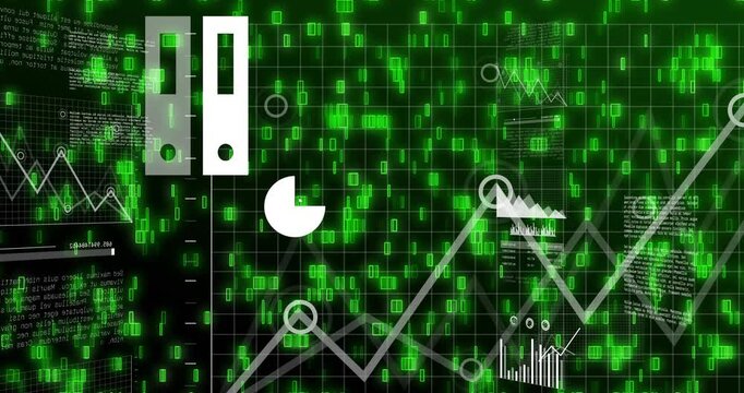 Green pixels pulsing, starting white HUD elements appearing, scaling, sliding to show data flow