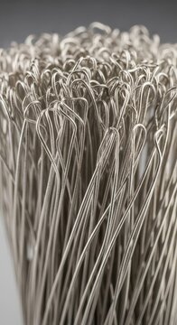 Examination of superelastic nickel titanium alloy structure, showing thin wires or components used in advanced engineering and medical devices, futuristic, strand, innovative