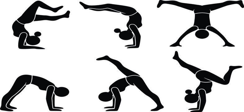 Variety of yoga inversions and handstand poses for flexibility
