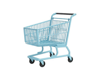 Light blue shopping cart isolated on transparent background