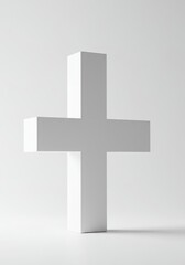 Fototapeta premium A dynamic white abstract cross shape rendered in high key lighting on a minimalist background, emphasizing purity, geometry, and conceptual design, geometric, abstract, shape