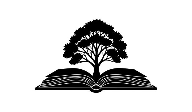 Education concept tree growing from book silhouette vector knowledge learning icon isolated on white background
