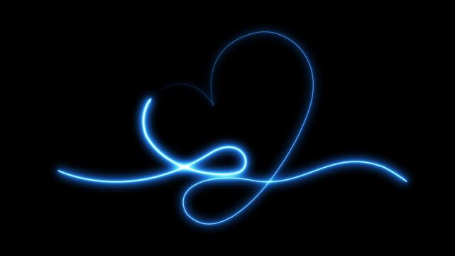 love card neon glowing icon, Valentines love line heart symbol animation, Valentine's Day indicate, Love One line drawing concept, neon red heart beat with love line icon animation black background.