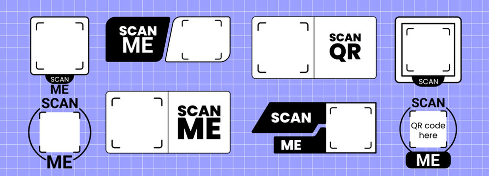 Scan me icon for qr code frame and sticker logo arrow. Design phone payment for shape vector qrcode and cta app website. Scan mobile barcode for qr scanner box and code square illustration