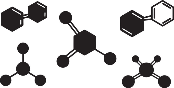 Black Solid Alcohol Solvent Silhouettes Set of Six on White Background