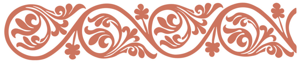 Terracotta floral vine seamless border with traditional ethnic swirl ornaments © Anica