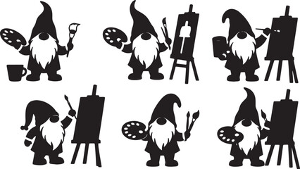 Black Solid Artistic Gnome Silhouettes Set of Six on White Background