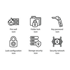 Fire wall, Folder lock, Key password, Lock configuration, Storage security, Security network, icon