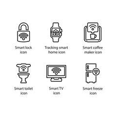 Smart lock, Tracking home, Coffee maker, Smart toilet, Smart TV, Smart freeze, icon