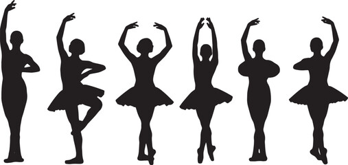 Black Solid Ballet Arm Drill Silhouettes Set of Six on White Background © AADIL