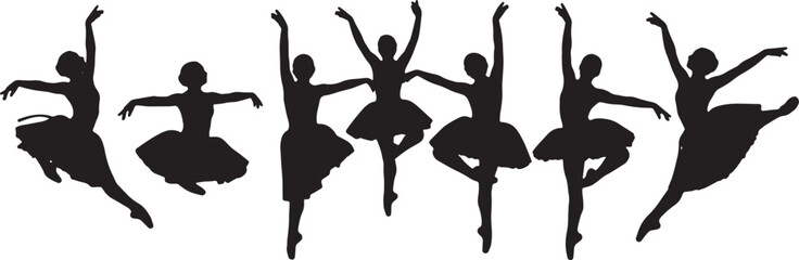 Black Solid Ballet Assemble Sissonne Silhouettes Set of Six on White Background © AADIL