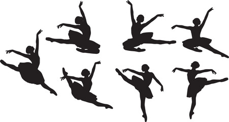 Black Solid Ballet Attitude Alignment Silhouettes Set of Six on White Background © AADIL