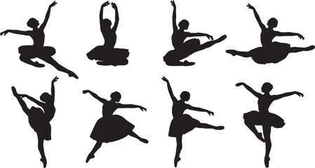 Black Solid Ballet Attitude Alignment Silhouettes Set of Six on White Background © AADIL