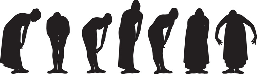 Black Solid Ballet Bow Reverence Silhouettes Set of Six on White Background © AADIL