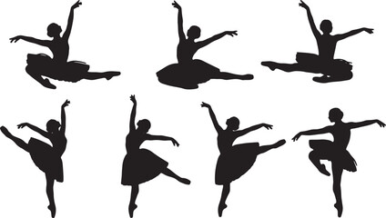 Black Solid Ballet Brise Cabriole Silhouettes Set of Six on White Background © AADIL