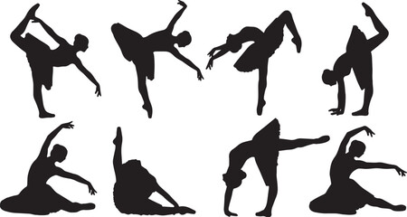 Black Solid Ballet Cambre Alignment Silhouettes Set of Six on White Background © AADIL