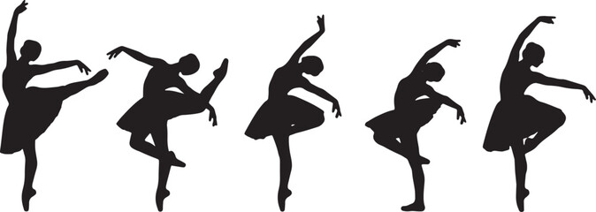 Black Solid Ballet Cambre Arch Silhouettes Set of Six on White Background © AADIL