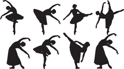 Black Solid Ballet Cambre Bend Silhouettes Set of Six on White Background © AADIL