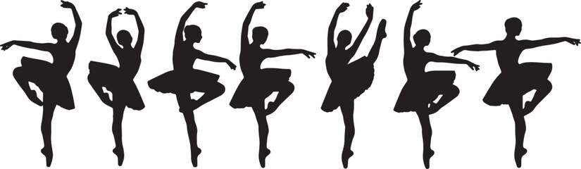Black Solid Ballet Footwork Silhouettes Set of Six on White Background © AADIL