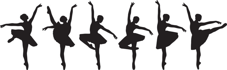 Black Solid Ballet Footwork Silhouettes Set of Six on White Background © AADIL