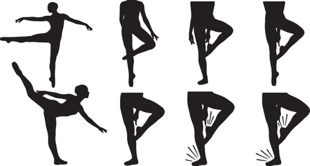 Black Solid Ballet Footwork Silhouettes Set of Six on White Background © AADIL