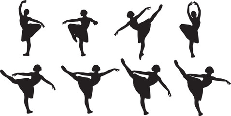 Black Solid Ballet Passe Attitude Silhouettes Set of Six on White Background © AADIL