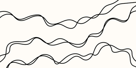 Line cable drawing and squiggle curve long with abstract tangle thin Wavy curvy thread and line pattern vector with squiggly wire cable Rope line divider and element squiggle white © alia.kurianova