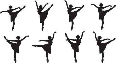 Black Solid Ballet Penche Balance Silhouettes Set of Six on White Background © AADIL