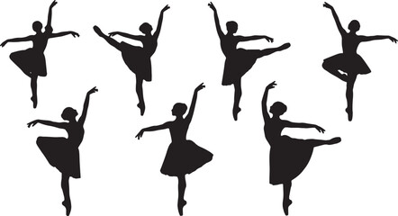 Black Solid Ballet Penche Balance Silhouettes Set of Six on White Background © AADIL