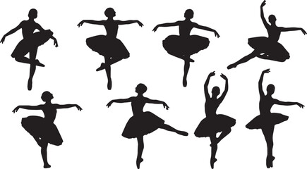 Black Solid Ballet Petite Allegro Silhouettes Set of Six on White Background © AADIL
