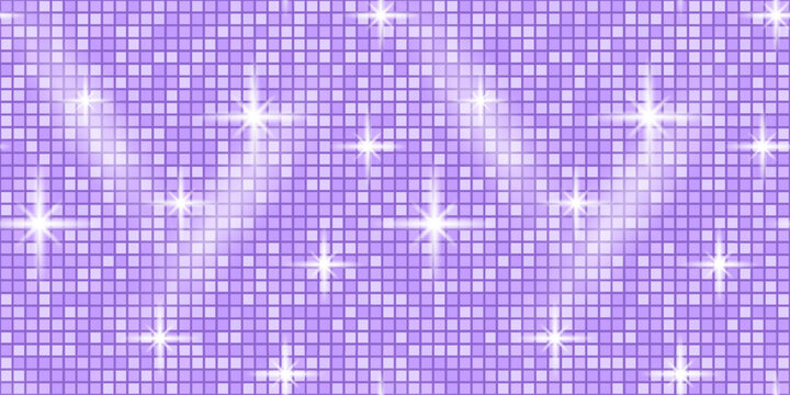 Disco pink glitter with background violet sequin and texture backdrop purple. Glam dance tile with pattern ball party and rose seamless mosaic. Retro sparkle disco with neon vector background.