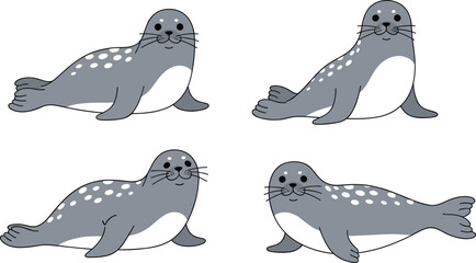 Cute seal marine animal different poses ocean wildlife flat vector illustration set © EdGe Creative