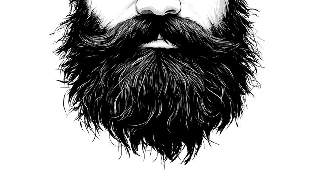 A black and white portrait of a handsome man with a full thick beard and moustache, half face seen as a banner design for No shave November