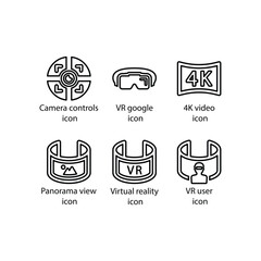 Camera controls, VR google, 4K video, Panorama view, Virtual reality, VR user, iconArt & Illustration