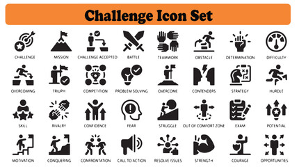 Obraz premium Challenge Icon Set Collection on White Background