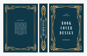 Fototapeta premium Classic vintage book cover and spine design with Art Deco, Baroque, Art Nouveau and Victorian ornaments. Elegant decorative frame, luxurious retro style for publications, posters and artistic layouts