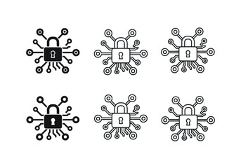Secure lock icons set in various styles on white background, symbolizing security and safety