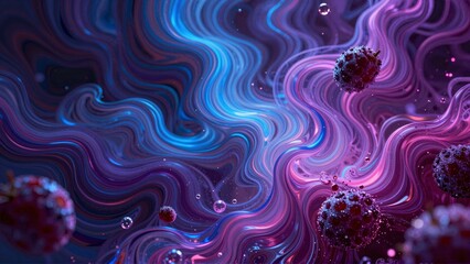 Obraz premium Vibrant nebula with blue and purple swirls and tiny white orbs floating amidst the cosmic waves