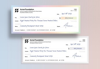 Blank Check Template, Bank Cheque Layout for Business Payments, Award Donation Presentations