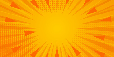 Halftone Pop Art Style Star Explosion Pattern Cartoon Background, Vintage Tone Light Effect Vector illustration wow banner with gradient design