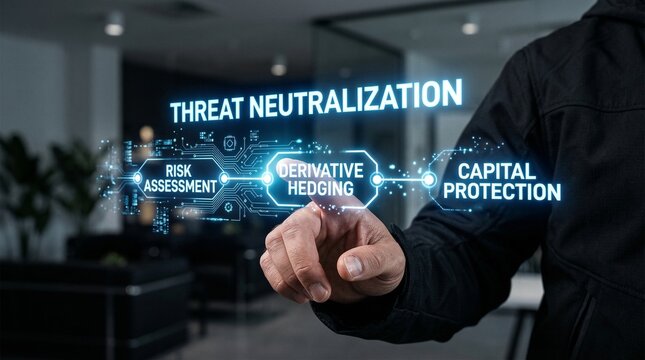 Businessman engaging with derivative hedging threat neutralization concept