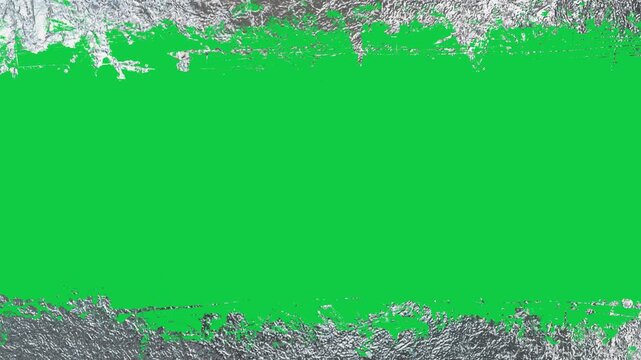 silver grunge border frame isolated green screen backgrond animation,chroma key metal sheet overlay social media motion design element