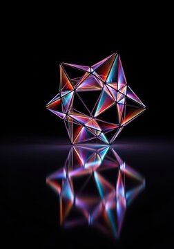 Abstract geometric light pattern perfectly reflecting on a dark, calm, and silent surface, symbolizing deep self-analysis, ethereal, glow, abstraction