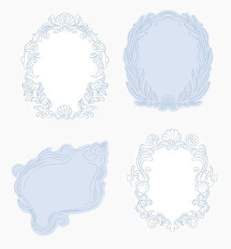 Mediterranean Baroque Shell Frames Set &ndash; Vintage Ornamental Wedding, Save the Date Card Template