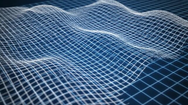 Abstract digital grid background with dynamic wavy wireframe pattern