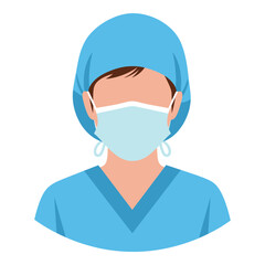 Fototapeta premium Cartoon illustration of a medical professional wearing a surgical mask and cap icon