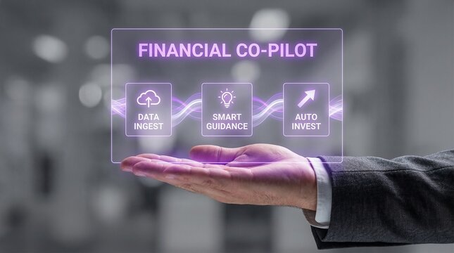 Businessman presenting financial co-pilot technology with data ingest smart guidance
